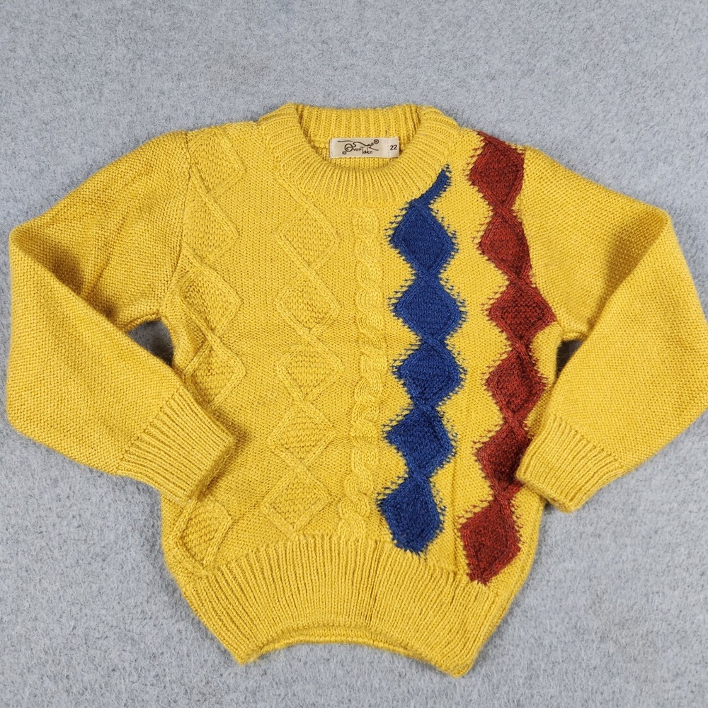 Knit 4 U Sweater Kids 2T Yellow Tight Knit Ribbed Trim Crew Neck Long Sleeve
